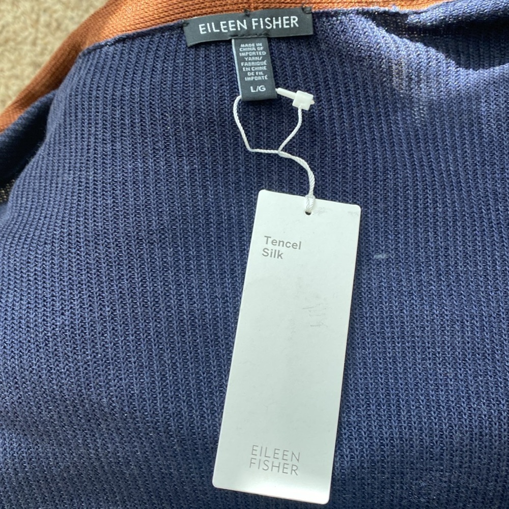 Eileen Fisher Long Tencel Silk Midnight Blue Cardigan Size Large - Picture 7 of 7
